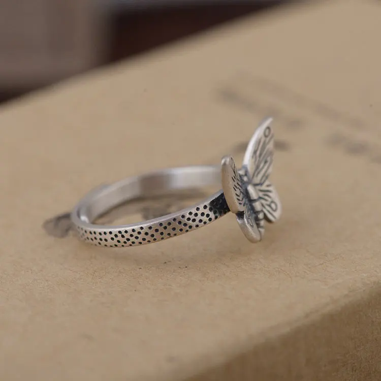 FNJ 925 Серебряное кольцо с бабочкой модные из натуральной кожи S925 стерлингового серебра тайский серебряный Серебряные кольца для Для женщин ювелирные изделия регулируемый Размеры