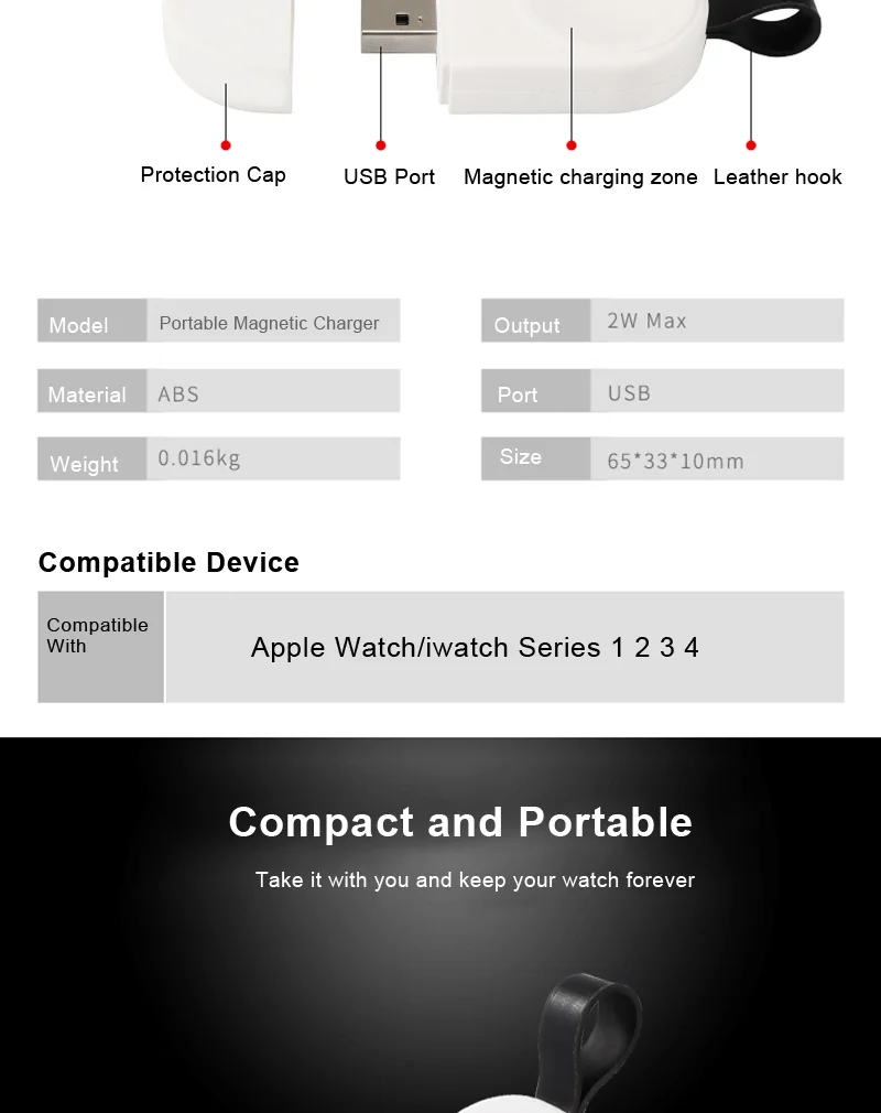 Мини портативное беспроводное зарядное устройство для Apple Watch Series 1 2 3 4 док-адаптер Быстрая зарядка зарядное устройство Беспроводная зарядка