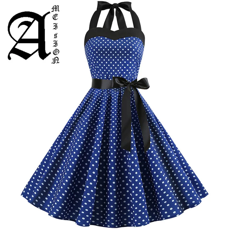Sexy Холтер Вечерние платье 2019 ретро в горошек Хепберн Винтаж 50s 60 Pin Up рокабилли
