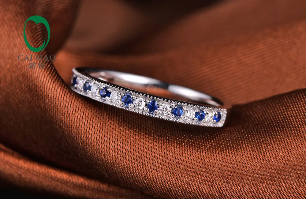 Caimao ювелирные изделия 14 к белое золото 0.13ct Сапфир& 0.09ct Алмазы обручальные свадебные ленты