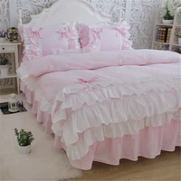 new luxury layers bedding set sweet princess bow ruffle duvet cover wedding bedding pink bed sheet girl baby bed skirt cover