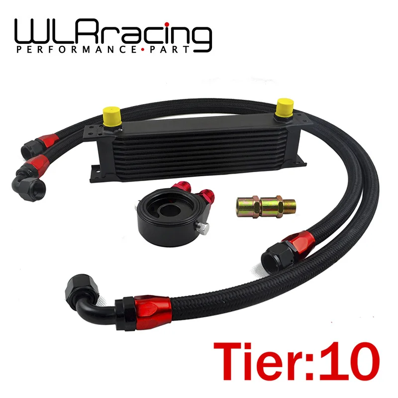 

WLR - Universal Auto 10 Rows AN10 Oil Cooler with Oil Filter Sandwich Adapter And Stainless Steel Braided Hose Black Kit