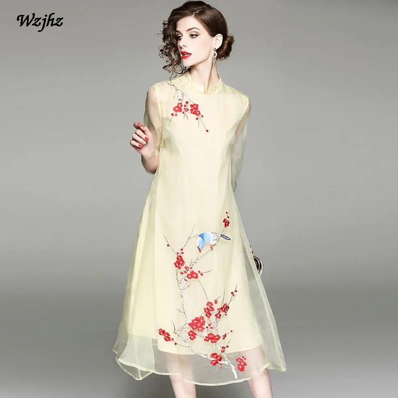 WZJHZ Новый Леди Cheongsam платье с вышивкой Винтаж ежедневно элегантный Для женщин