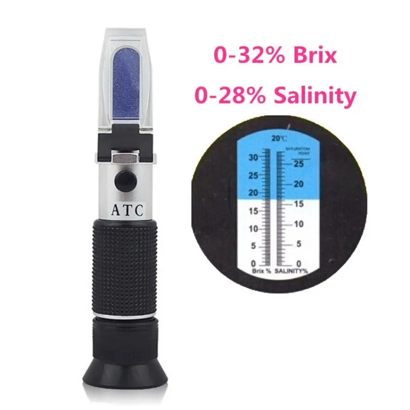 Ручной Портативный 2 в 1 Brix и солености рефрактометр 0 32% Brix/0 28% с УВД использовать
