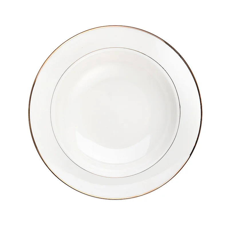 Золотой Край PlateTangshan костяной фарфор тарелка для овощей ГЛУБОКАЯ ТАРЕЛКА Бытовая Большой фарфоровый тарелка