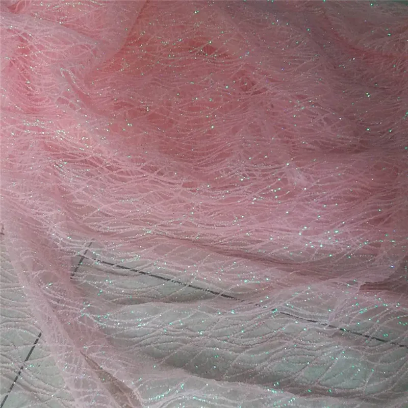 Light pink color Fashion glued glitter lace fabric H-1967 shinny fao wedding decoration | Дом и сад