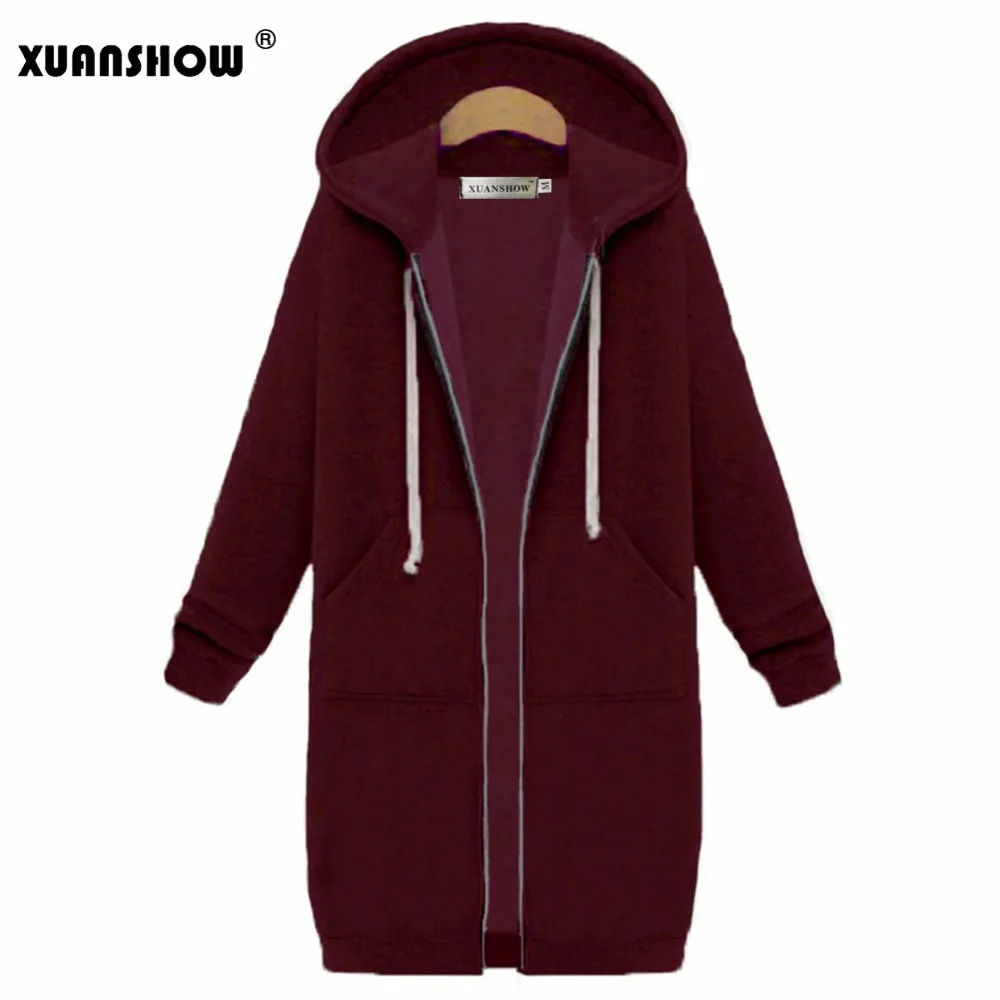 XUANSHOW зимняя куртка для женщин модные толстовки Верхняя одежда с длинным рукавом карман на молнии Свободные теплые женские пальто