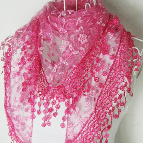 Новинка кружевной треугольный женский шарф с бахромой и розами летние шарфы