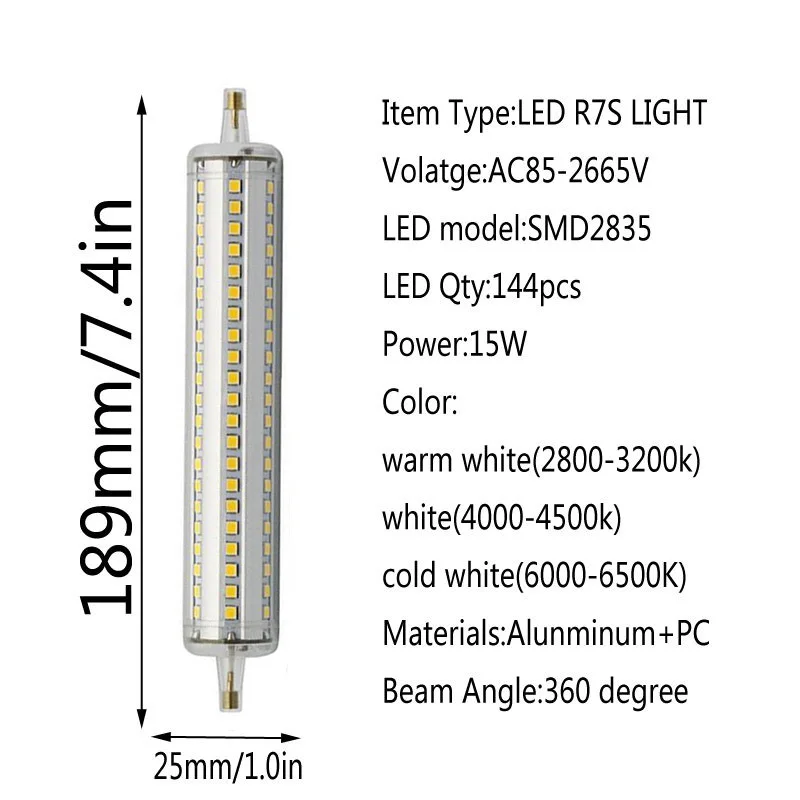 Диммируемая лампа R7S LED Corn 2835 SMD 78 мм 118 135 189 свет 5 Вт 10 12 15 заменить галогенную лампу