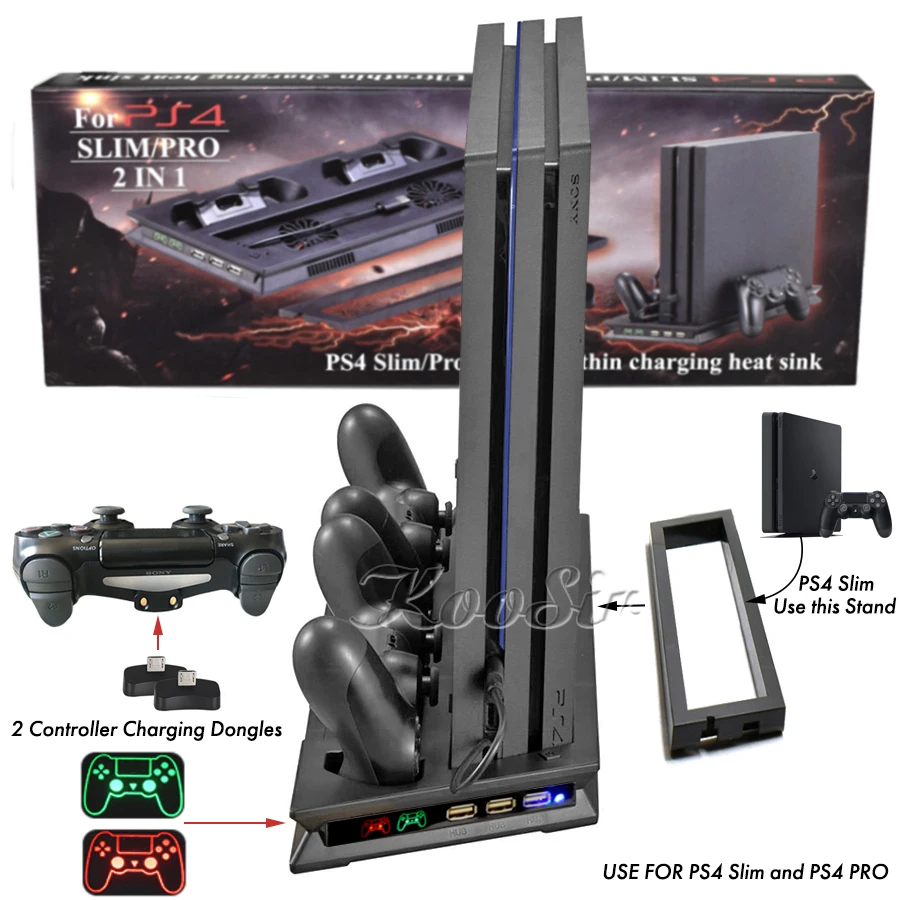 PS4 PRO тонкий вертикальный стенд контроллер светодиодный зарядное устройство зарядная док-станция охлаждающий вентилятор PS 4 аксессуары для sony Playstation 4 Pro