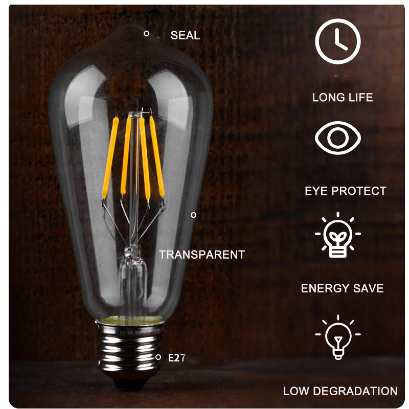 Винтаж Светодиодная лампа E27 E14 2 W 4 6 Ретро Эдисона 220 V Lampadas Bombillas Ampoule светодиодный