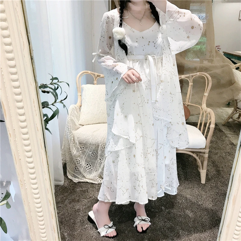 Платье Лолиты Kawaii платье для женщин японская милая Лолита позолоченное платье на бретелях+ солнцезащитное пальто куртка из двух частей милый
