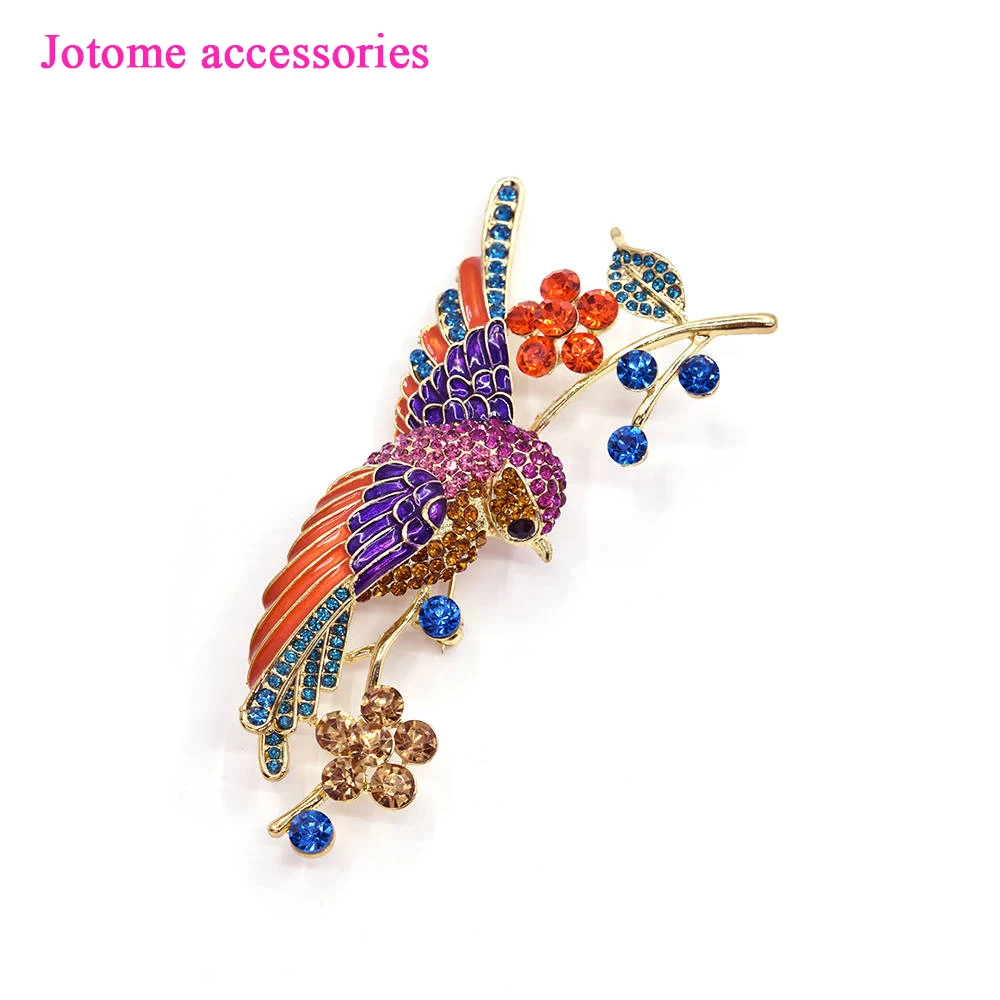 Оптовая торговля большая фиолетовая оранжевая птица брошь Цветная ювелирные