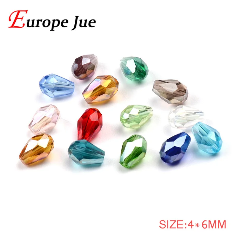 Top quality 4*6mm Waterdrop Faceted crystal glass beads 100pcs Teardrop plating for jewelry making bracelet DIY | Украшения и