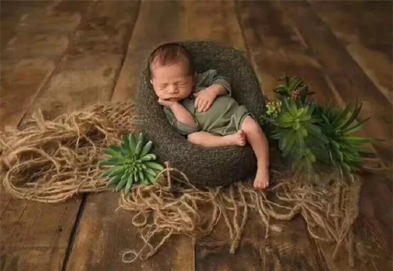 Ylsteed Baby фотография Реквизит новорожденный съемки джутовый фон одеяло не сужающийся книзу слой Чистая фотография одеяло, корзина, наполнитель