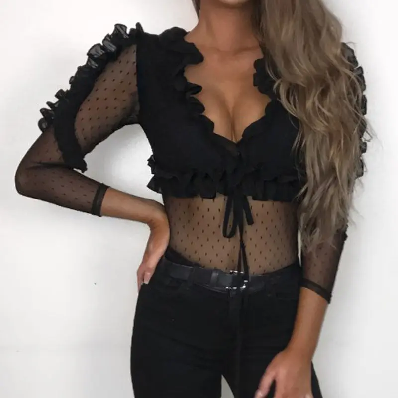 Женский топ из тюля с длинным рукавом Boho Пляжная Женская облегающая кружевная