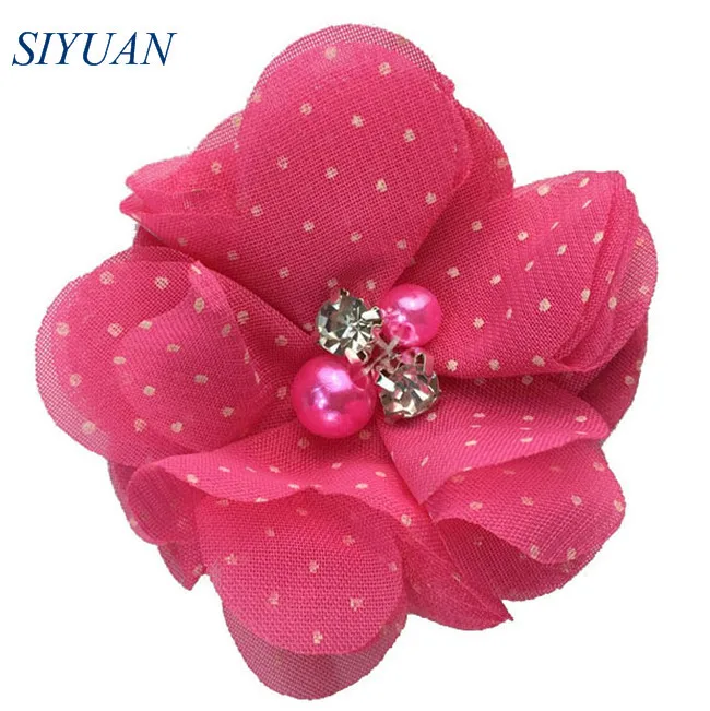 32-hot pink dot 10 шт./лот 2 дюймов шифон цветами из стразов ручной работы аксессуары для волос с бисером поделка, букет из цветов цветы оформление MH22 - Цвет: 32-hot pink dot