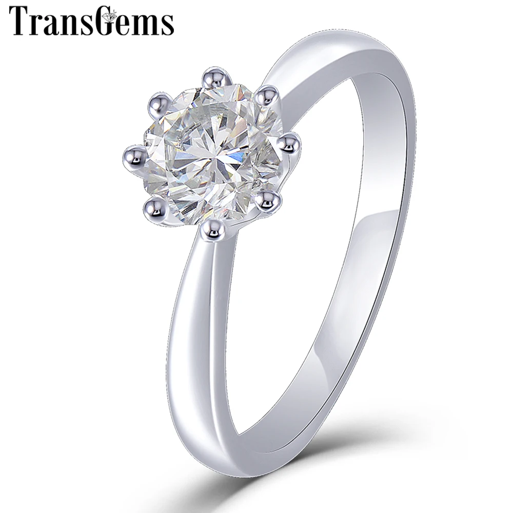 Женское восьмиугольное кольцо Transgems обручальное с моиссанитом из белого золота 14 к 1 карат 6 мм F цвет|Кольца| |