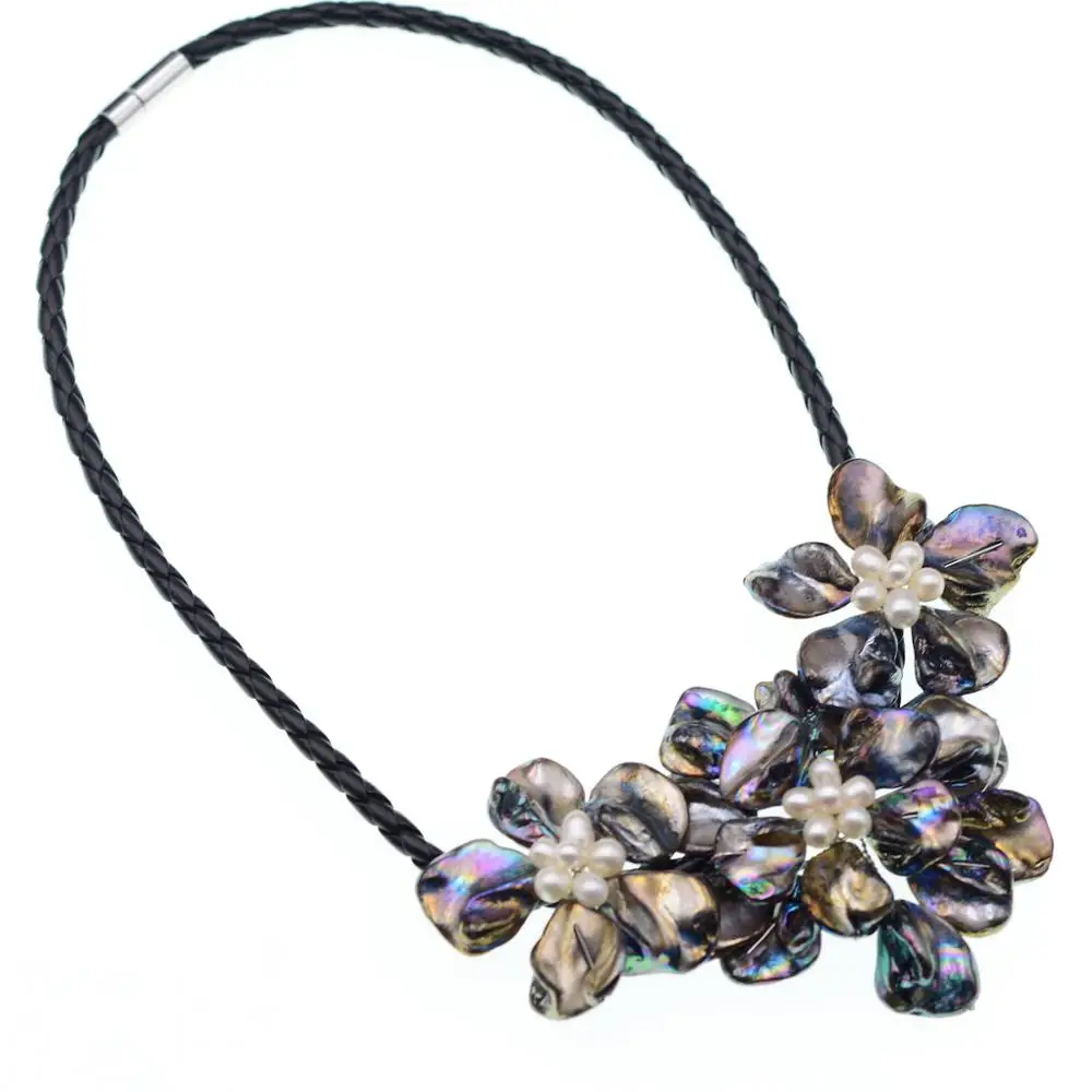 Most Popluar White Freshwater Pearl Black Baroque Shell Flower Choker Necklace For Women Ethnic | Украшения и аксессуары