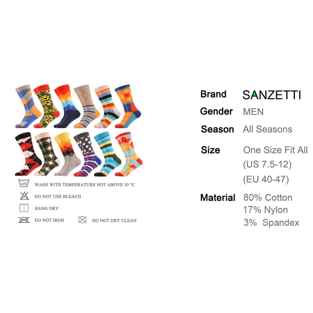 SANZETTI 12 пар/лот Подарочная коробка Новейшая модная мужская хлопковая забавная