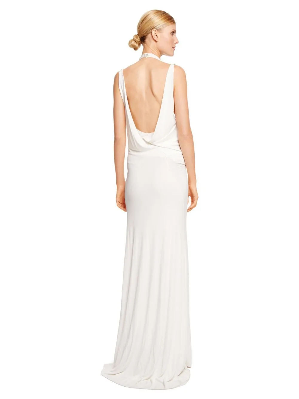 Plain Simple White Long Evening Dress Sexy High Side Slit Gown A Line Tank Sleeveless Backless Formal 2015 | Свадьбы и торжества