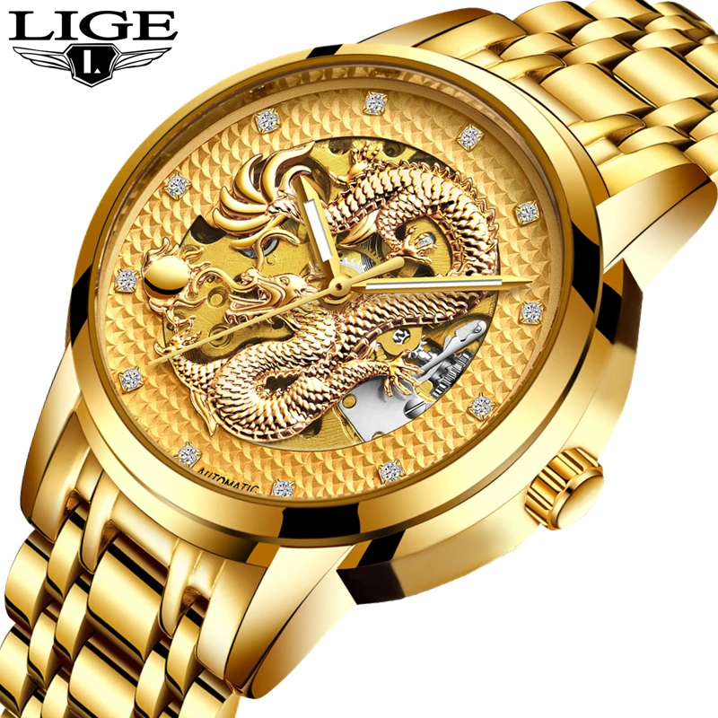 

LIGE Mens Watches Top Brand Luxury Automatic Mechanical Watch Men Full Steel Business Waterproof Sport Watches Relogio Masculino