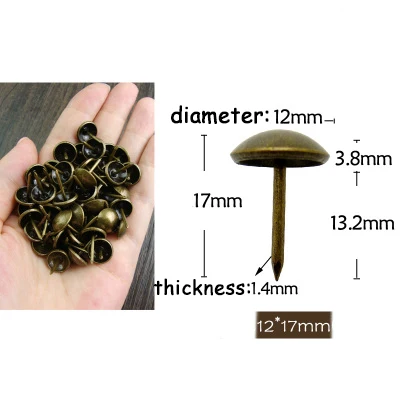12x17mm-thickness 50 шт./партия, коробка для винного шкафа, диван, декоративная Шпилька, толкатель, дверная гвоздь, антикварная бронза, обивка, утолщенный гвоздь - Цвет: 12x17mm-thickness