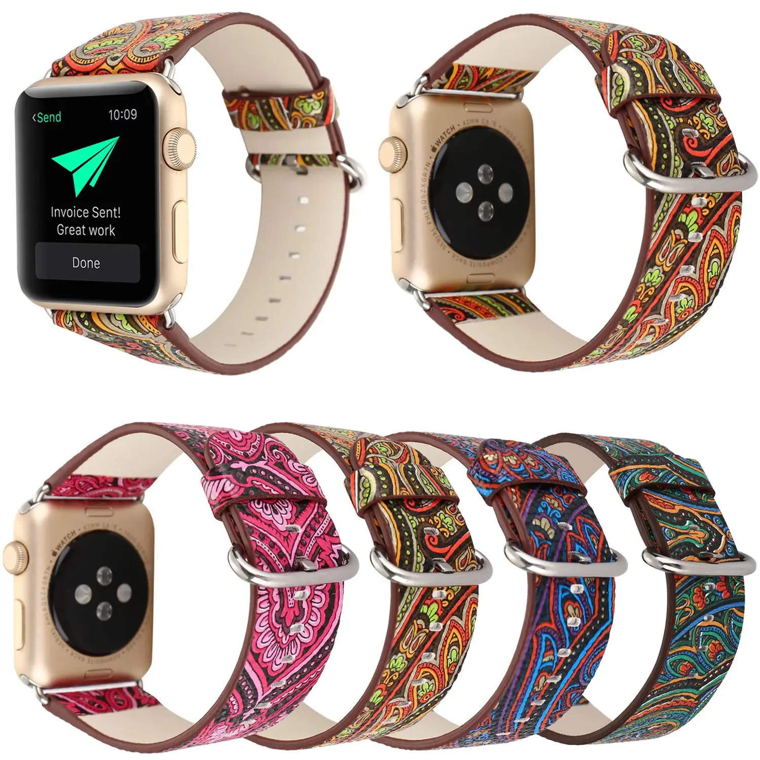 Кожаный ремешок в стиле ретро с цветами для Apple Watch Series 3 2 1 винтажный браслет