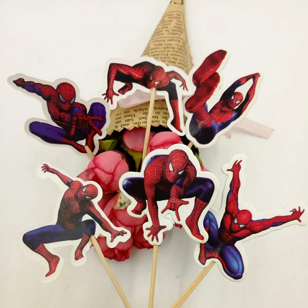 

24pcs Spiderman Cake Dessert Inserted Card Prod With Picture Cake Decoration Card Cupcake Picks Kid Birthday Party Decoration