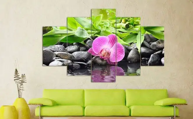 5 панельный настенный художественный Ботанический Зеленый фэн-шуй Орхидея