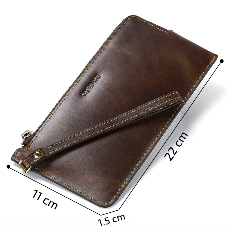 Vintage Wallets Men Crazy Horse Leather Wallet Zipper Long Purses RFID Wristlet Clutch Coin Purse Card Holders Big Capacity | Багаж и