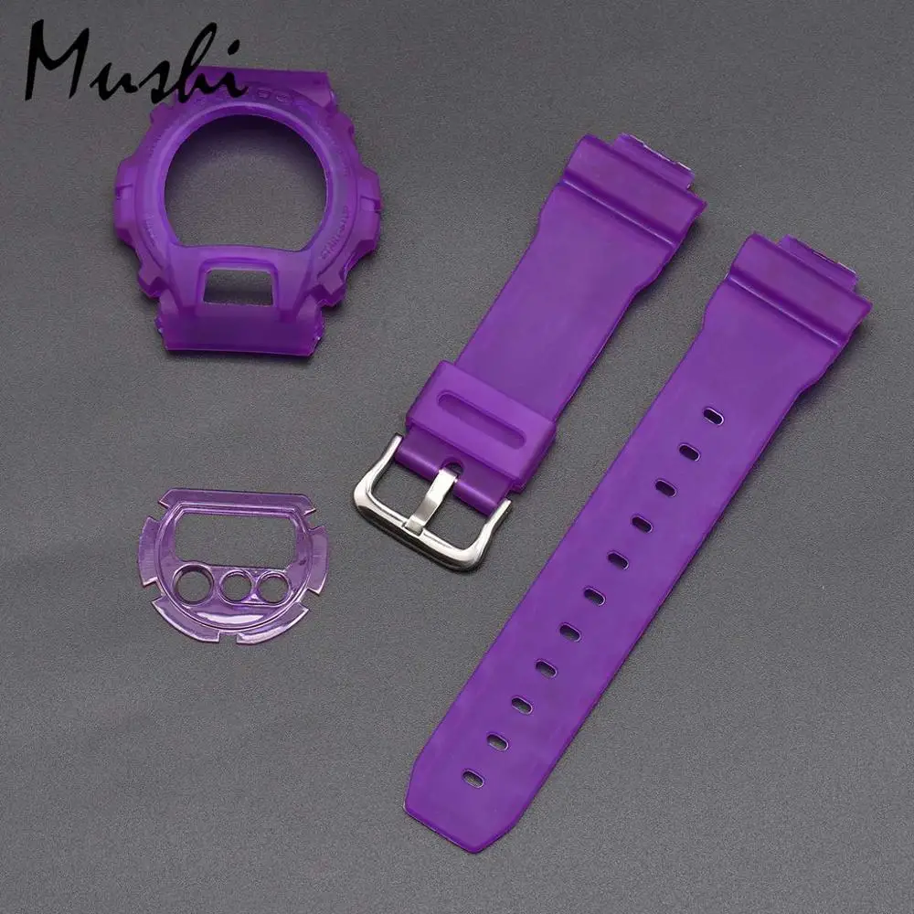 Светло-коричневый Mushi ремешок для часов Casio DW 6900 6930 6600 черный резиновый спортивный мужской ремешок с пряжкой чехол для часов с инструментом - Цвет ремешка: Светло-коричневый