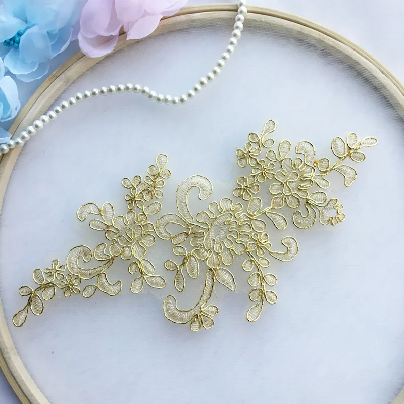 Украшение с аппликацией из золотого кружева кружевная ткань для аксессуаров