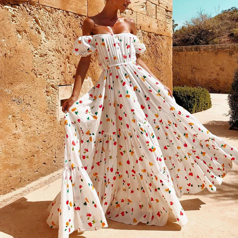Пляжное платье сарафан женское длинное цветочное Макси Boho летнее повседневное