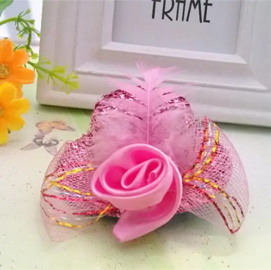 Pink D Милая шляпа 8 см, детские заколки для волос для рождественской вечеринки, подарки, Модные Цветочные заколки для волос с бантиком для девочек, детские аксессуары для волос - Цвет: Pink D