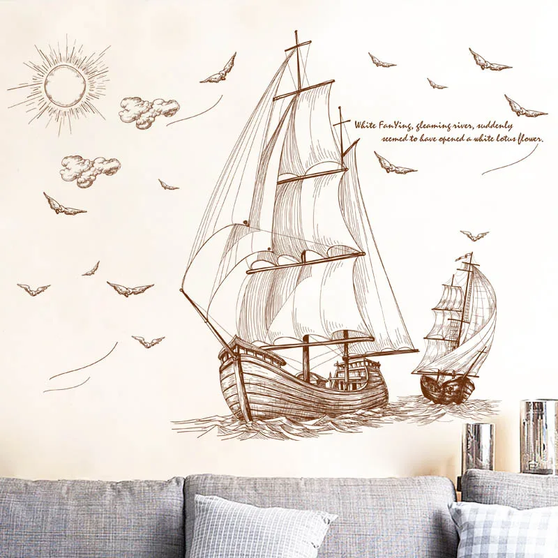 [Fundecor] sailing travel wall stickers home decor living room bedroom bathroom kitchen wallpaper decals poster murals | Дом и сад