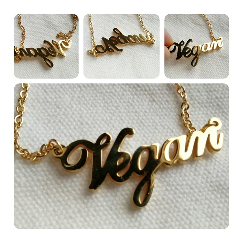 ELSEMODE ожерелье с подвеской в виде веганских букв розовое золото нержавеющая сталь