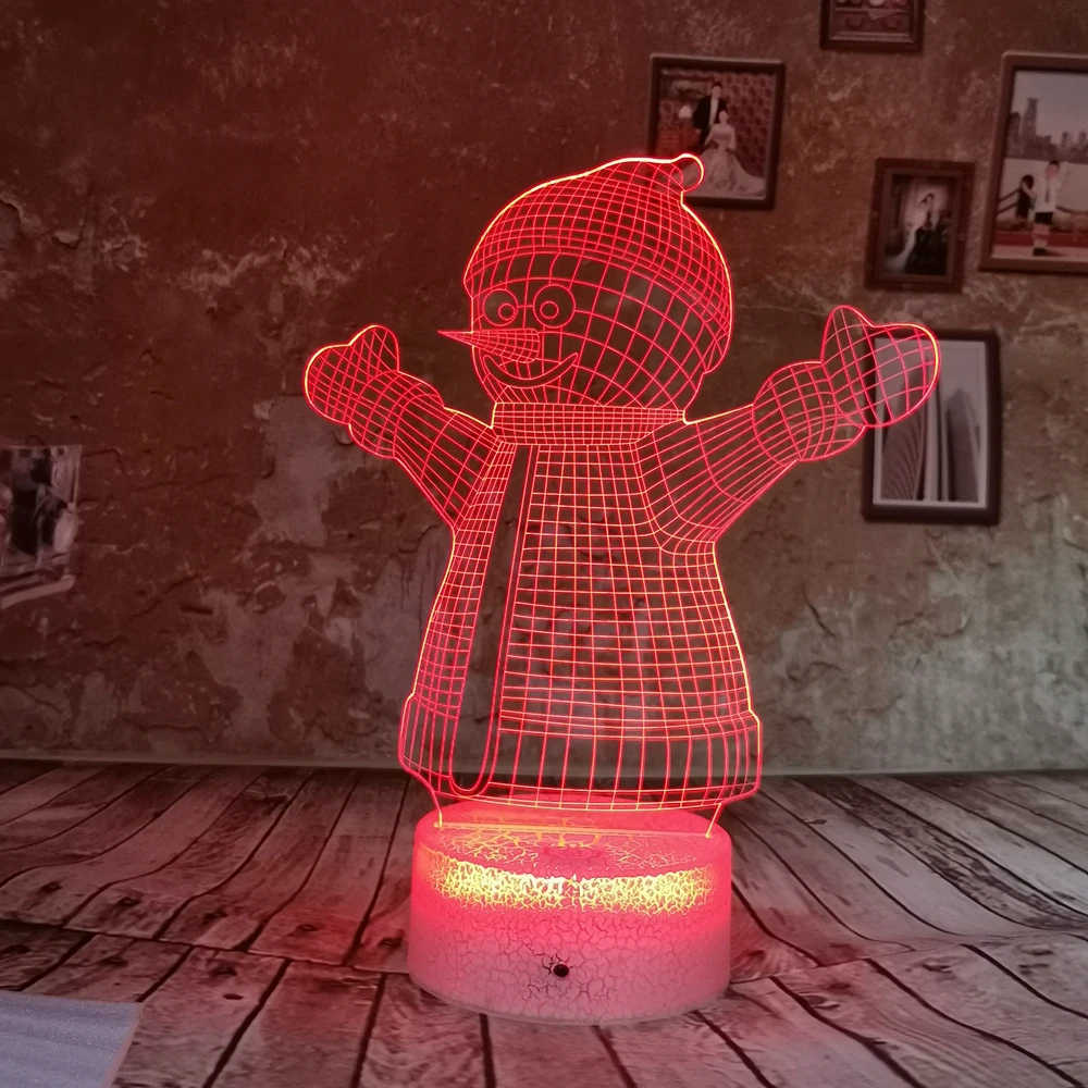 Прямая поставка милый снеговик LED 7 цветов 3D ночник RGB USB Иллюзия градиент игрушка