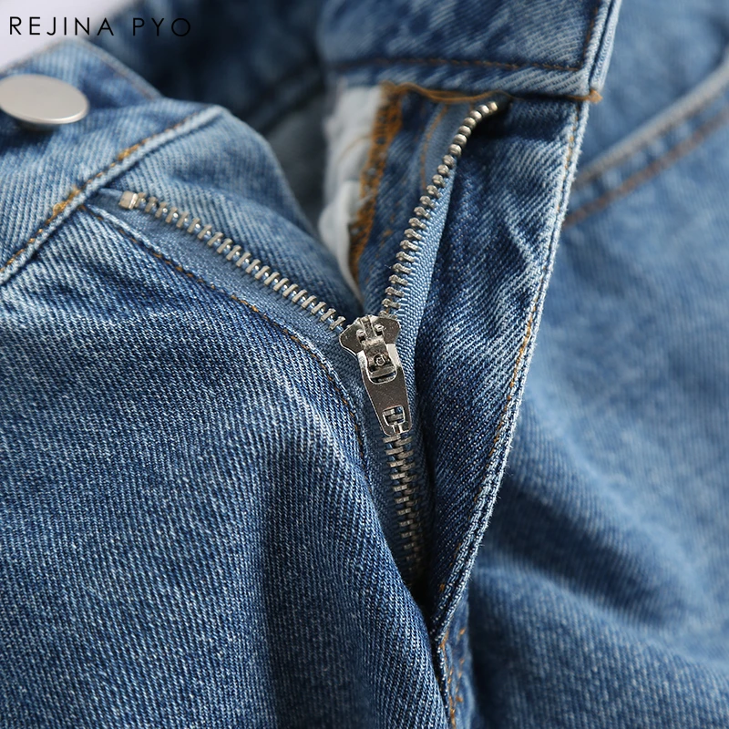 REJINAPYO, женские свободные джинсы, прямые джинсы, высокая талия, Женская Вышивка, клеш, рваные брюки, джинсы, высокая уличная Длина по щиколотку