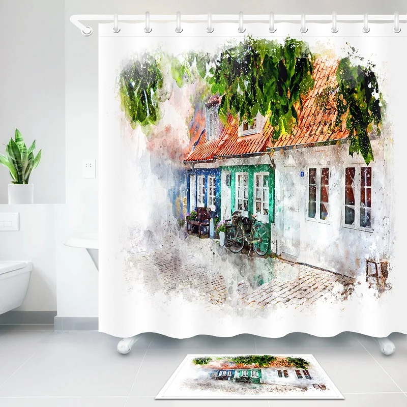 

Oil Painting Shower Curtain Environmental Protection Polyester High Quality Washable Bathroom Decoration Shower Curtain