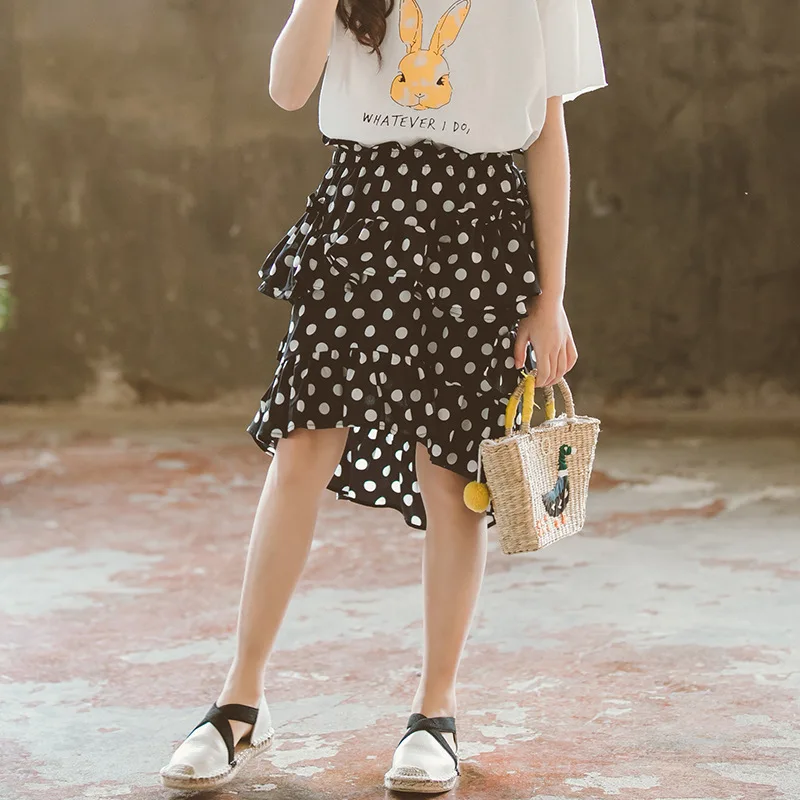 Винтажная Асимметричная длинная юбка в горошек одежда для девочек-подростков 6-14