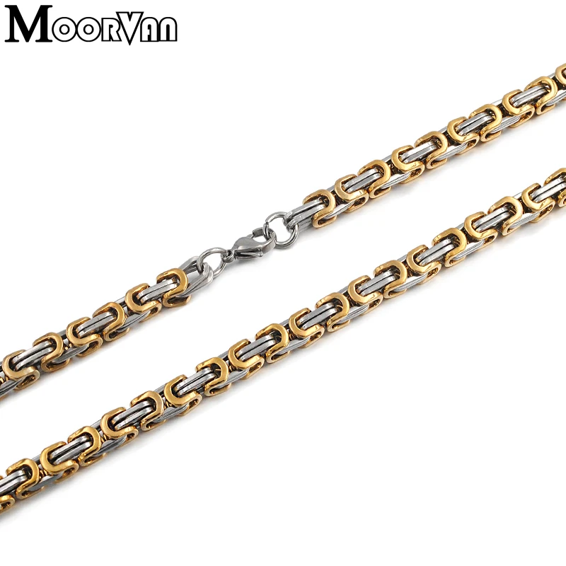 Moorvan, 55 см, 5,5 мм, Византийская Коробка, звенья, цепочка, ожерелье для мужчин,, нержавеющая сталь, ожерелье, Ретро стиль, для мальчиков, вечерние, ювелирное изделие, подарок, VN203
