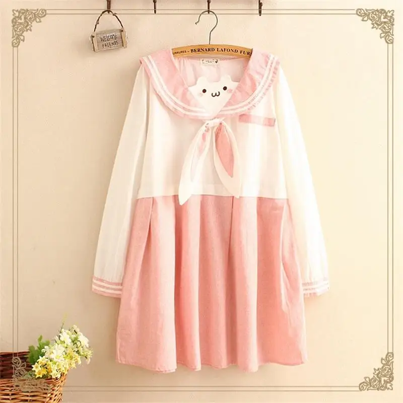Женские платья Япония Kawaii Ulzzang Новое милое вышитое платье с котом женские милые корейские пляжные платья Харадзюку для женщин