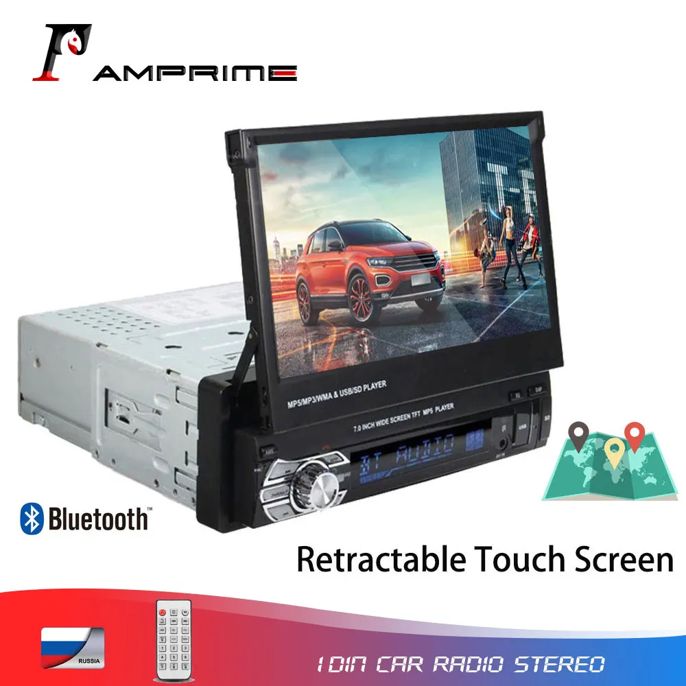 AMPrime 1DIN автомобильный Радио Стерео 7 &quotАудио Авторадио Bluetooth выдвижной сенсорный