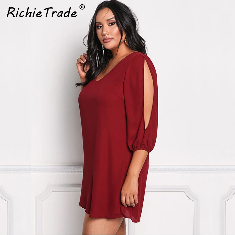Женское шифоновое платье RICHIETRADE Летнее мини с v образным вырезом и открытыми