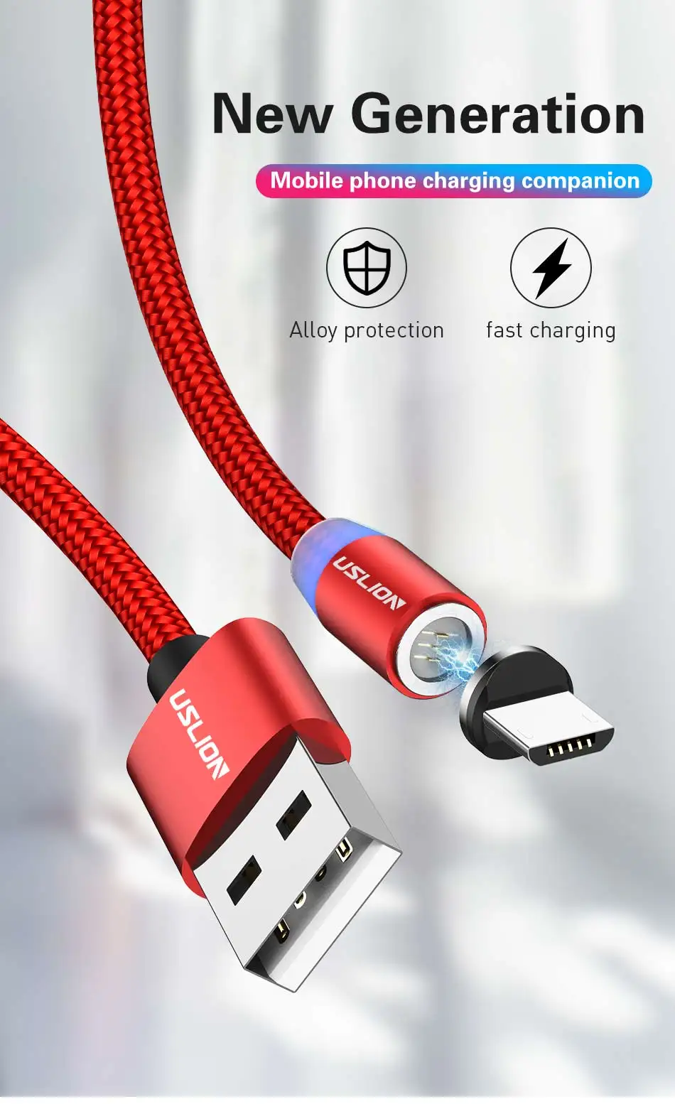 USLION Micro USB Магнитный кабель type-C Магнитный кабель для зарядки телефона 1 м 3 А Быстрая зарядка Android type C провод для huawei P30 samsung