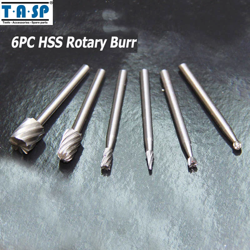 TASP HSS роторный режущий станок, фрезерный станок, фрезерный станок, 6 шт., мини-дрель, роторный инструмент, аксессуары, деревообработка, металлообработка