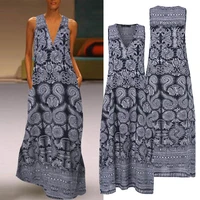 printed maxi dress zanzea 2021 womens sundress casual summer long vestido female v neck party robe femme linen dress kaftan