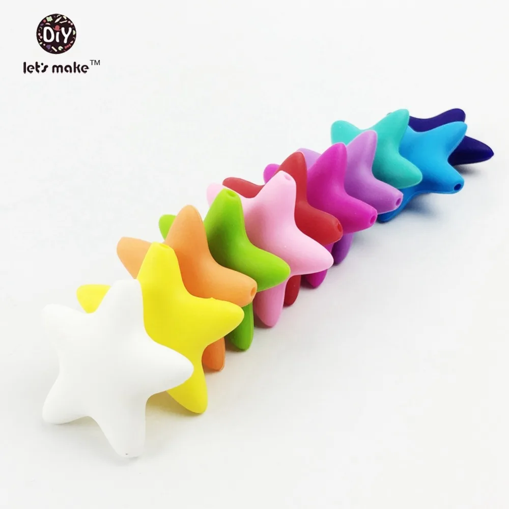 

Let's Make Baby Teether Toy Silicone Beads Silicone Star Shaped Jewelry Pendant 30PCS 10 Colors Mixed Colors 40mm DIY Necklace