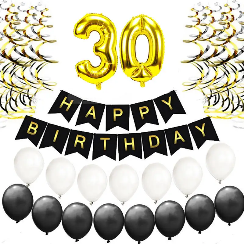 Gold Silver 30th Birthday Party Decorations Kit Happy Foil Letter Balloons 30 Years Old Anniversary Supplies Adults | Дом и сад